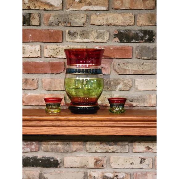 Vintage Pier 1 Hurricane Vase & 2 Votive Candle Holders, Hand Painted - Picture 1 of 6